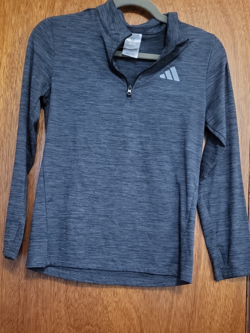 Adidas Dark Gray Quarter-Zip Long Sleeve With Thumb Hole Sleeves